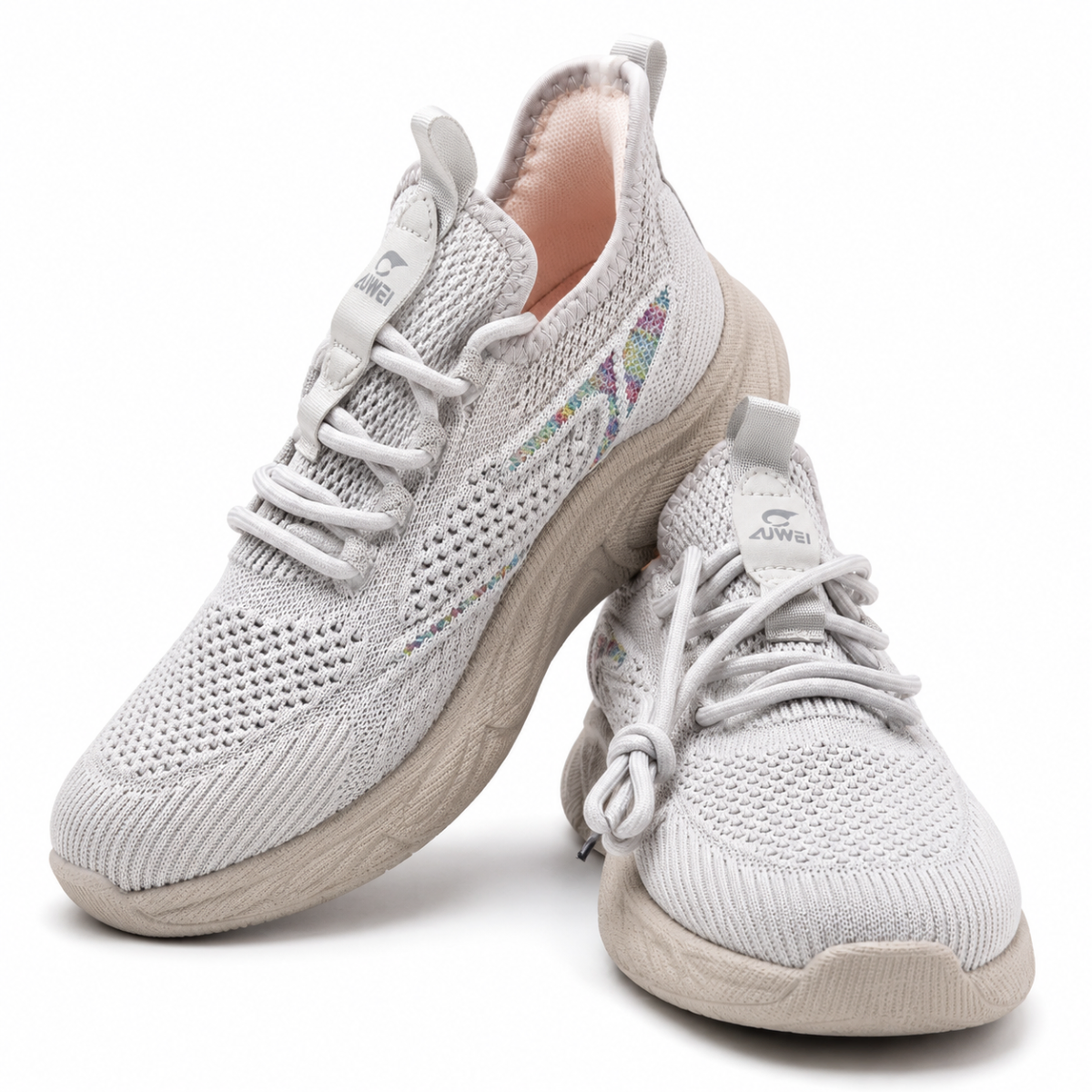 Premium White Knit Running Shoes | Lightweight Breathable Sports Sneakers