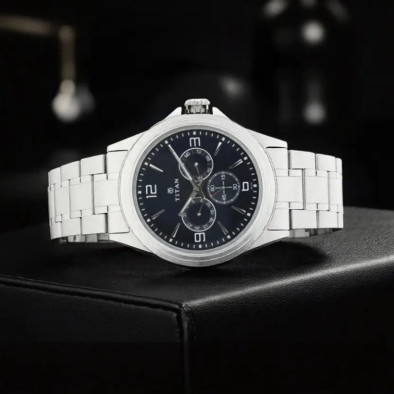 Titan Quartz Multifunction Blue Dial Stainless Steel Watch - My Watch