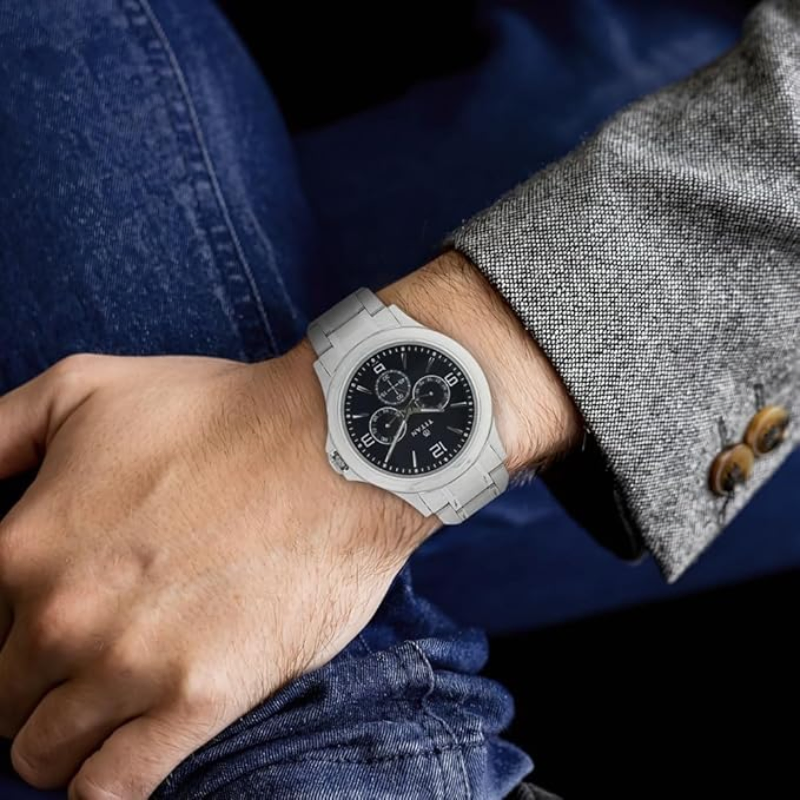 Titan Quartz Multifunction Blue Dial Stainless Steel Watch - My Watch
