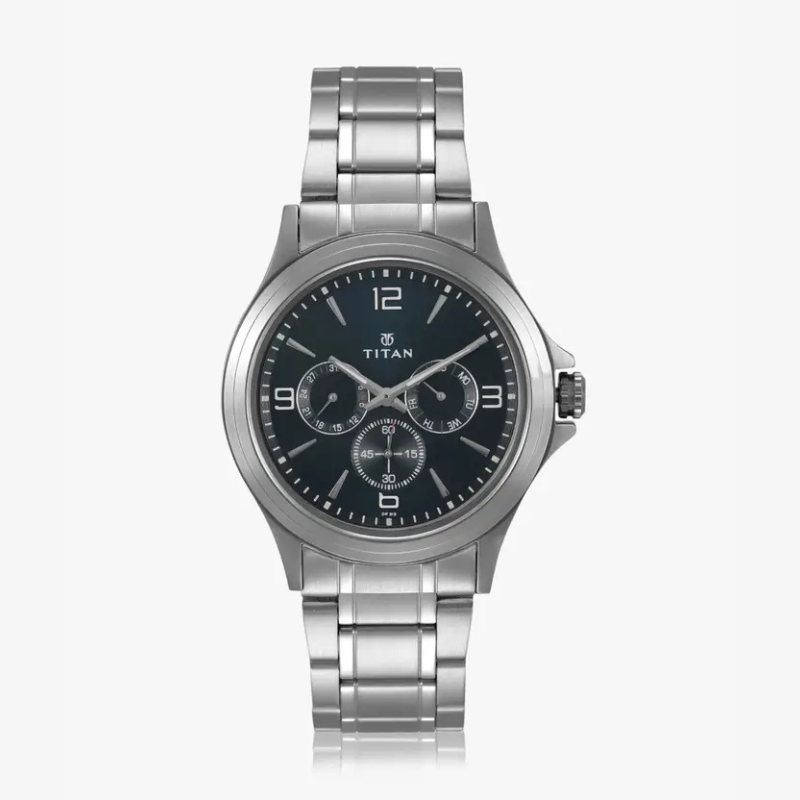 Titan Quartz Multifunction Blue Dial Stainless Steel Watch - My Watch