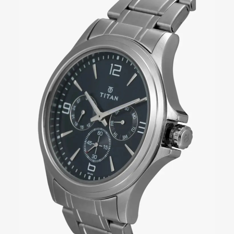 Titan Quartz Multifunction Blue Dial Stainless Steel Watch - My Watch