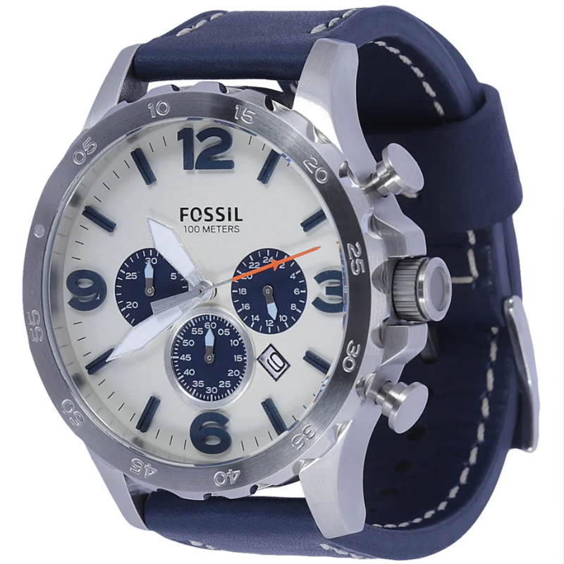 Fossil Nate Chronograph Beige Dial Leather Men's Watch - My Watch