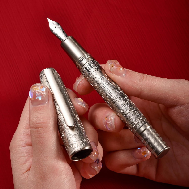 Hongdian 100 Silver Steel Piston Fountain Pen - TSAMSA